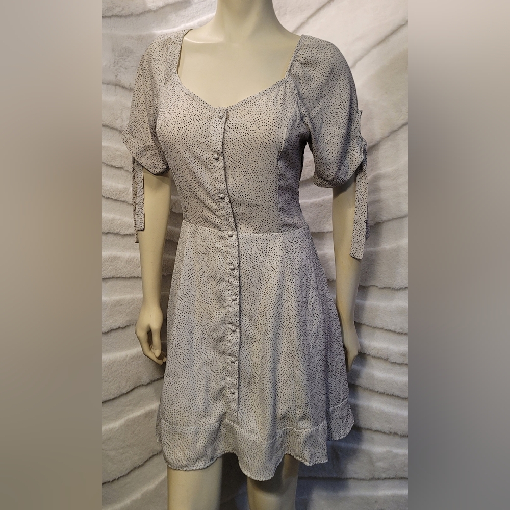 Sienna Sky Black & White Polka-dots Buttons Shirring Women's Dress Size Large